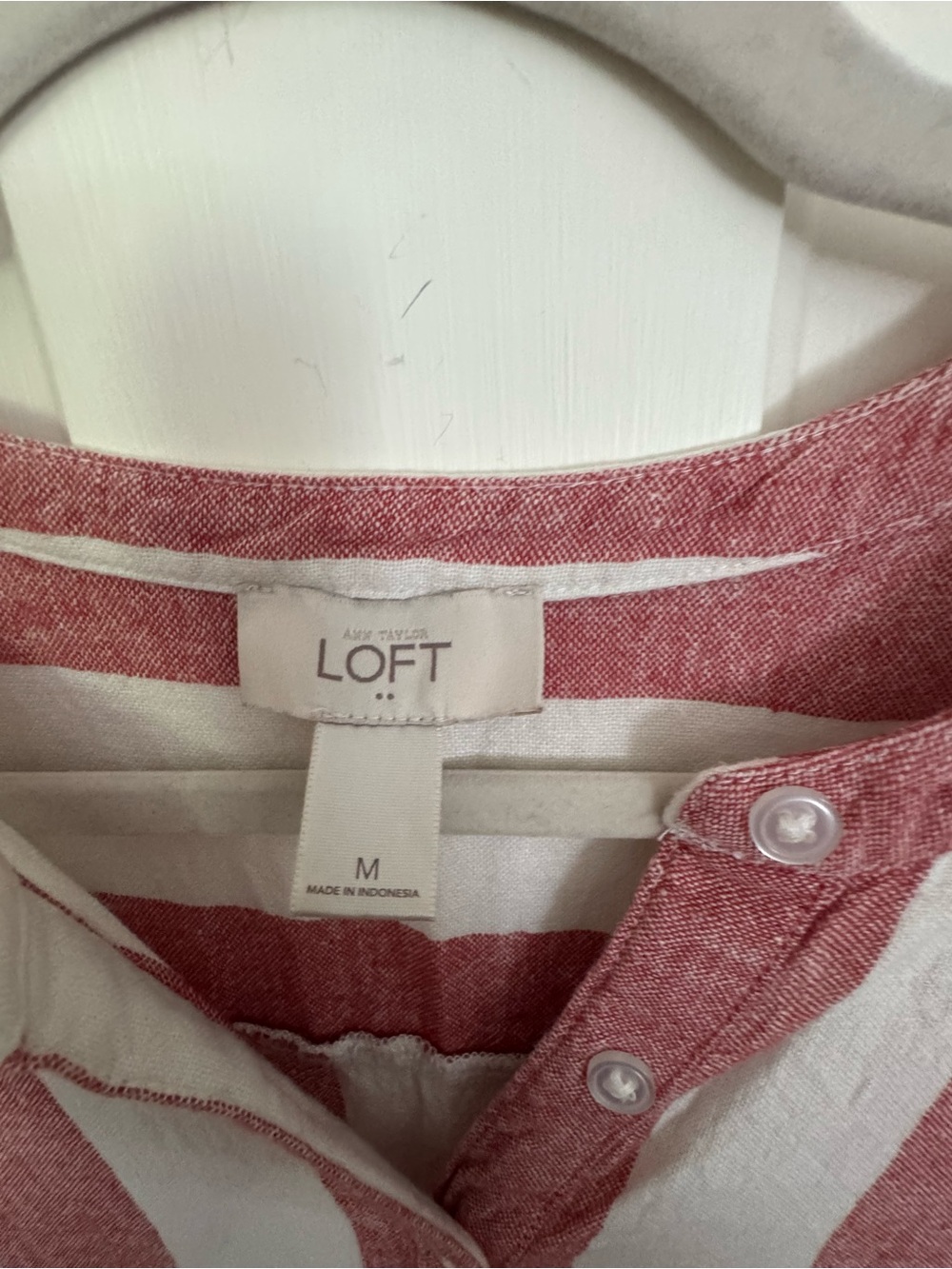 LOFT Red and White Striped Sleeveless Henley Tunic - Picture 3 of 3